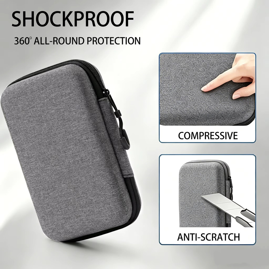 BOYHOM Spiel-Aufbewahrungstasche für R36HPROMAX mit Schutzfolien aus gehärtetem Glas, tragbare Retro-Schutztasche mit Reißverschluss in Grau und Transparent - Bild 2