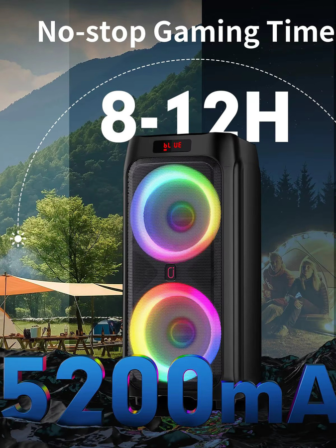 FanFun T9 Karaoke-Maschine mit 2 kabellosen Mikrofonen, 24 Zoll tragbarer Bluetooth-Lautsprecher in Schwarz mit Rollen - Bild 6