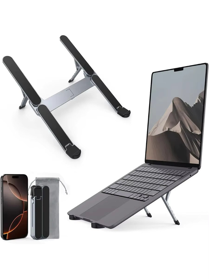 XMSJ Tragbarer Laptop-Aluminiumständer in Silber, faltbarer und bi-faltbarer Tablet-Ständer für Schreibtisch und Auto - Bild 5