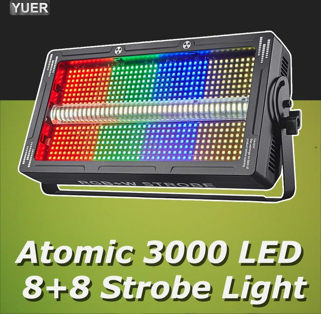 Yuer Atomic 3000 LED Bühnenbeleuchtung mit 8+8 Strobe-Effekt, RGBW Wash und DMX-Musiksteuerung, Schwarz - Bild 1