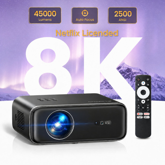 Wimius P62Pro Smart-Projektor in Schwarz mit 4K UHD Auflösung, 45000 Lumen, Netflix-Lizenz, Dolby Audio und Auto-Fokus - Bild 1