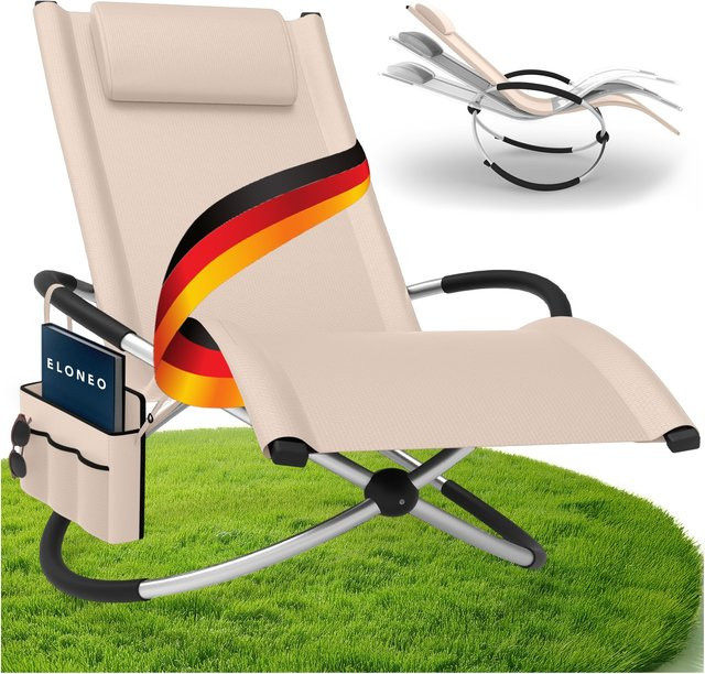 eloneo Relax-Schaukelliege mit Seitentasche in Beige aus Textilene und pulverbeschichtetem Stahl - Bild 1