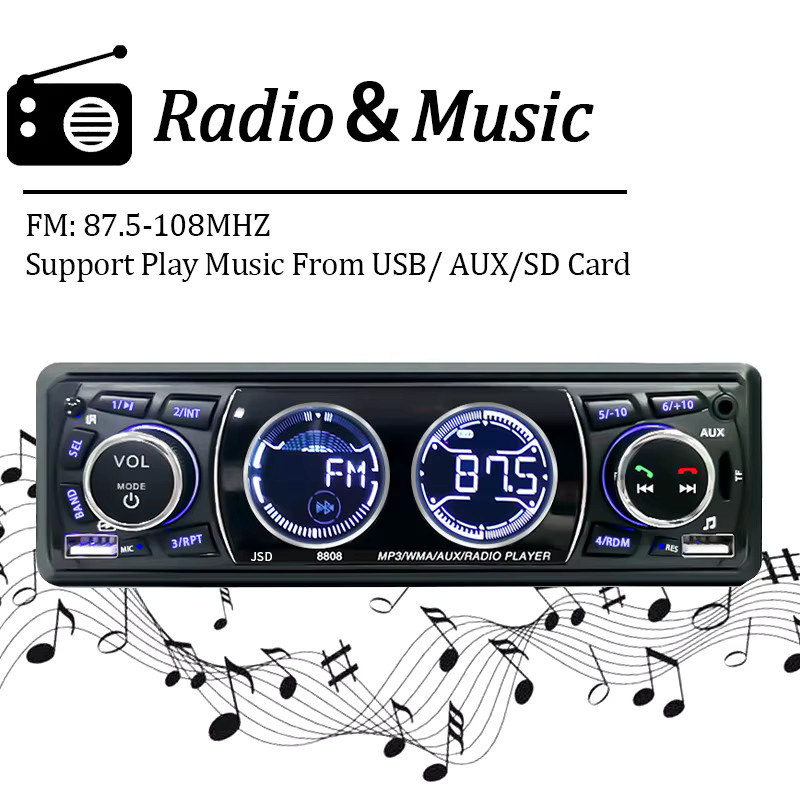 Hippcron 1DIN Autoradio mit Bluetooth, MP3-Player und FM Radio in Schwarz mit USB, AUX und TF-Kartenslot für 12/24V - Bild 2