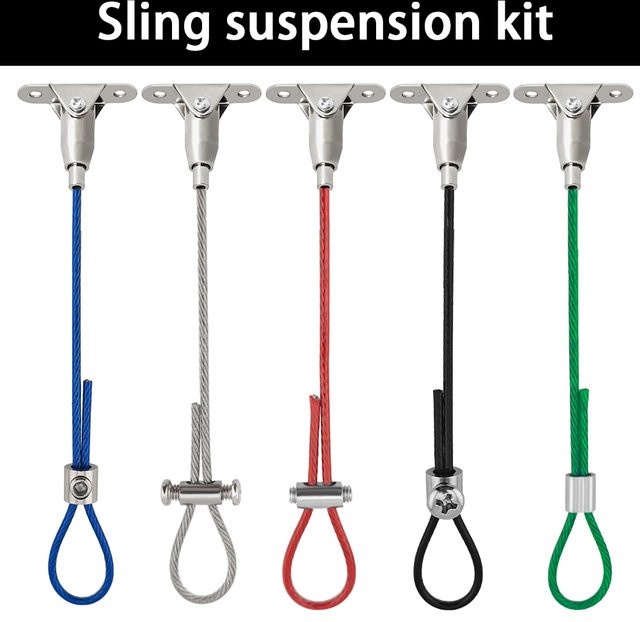 Verstellbares Stahldrahtseil-Set aus Edelstahl für Deckenpendelleuchten und Werbetafeln, 2 mm Durchmesser, transparent beschichtet - Bild 1
