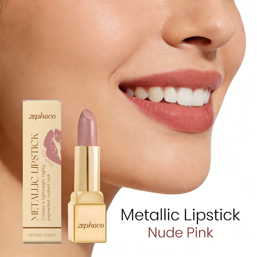 zephoco Creme-Lippenstift, Nude Pink, Metallisch, Feuchtigkeitsspendend - Bild 4