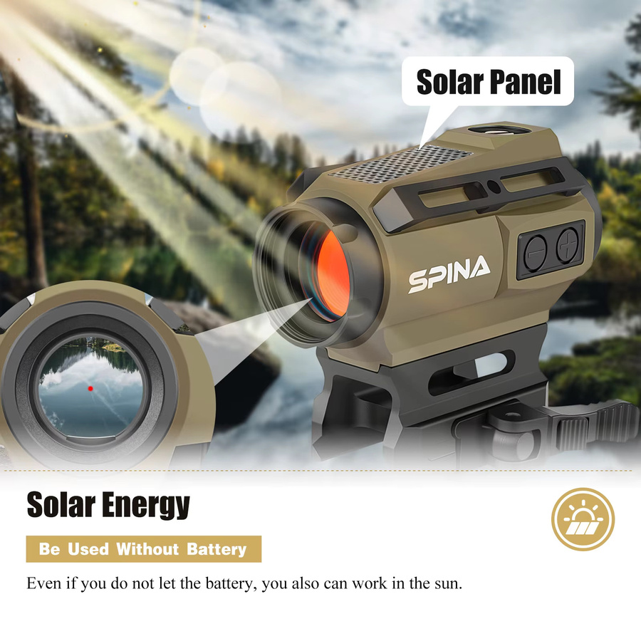 SPINA OPTICS Picatinny-Schienen-Rotpunktvisier in Schwarz mit Solar-Betrieb, Multi-Absehen und Shake-Awake-Funktion - Bild 3