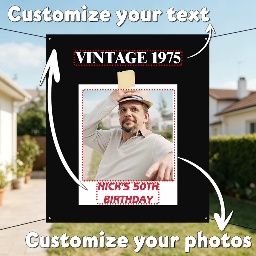 WEIGAO Personalisiertes Geburtstagsbanner im Polaroid-Stil in Schwarz als Vintage-Party-Dekoration und Willkommensschild - Bild 2