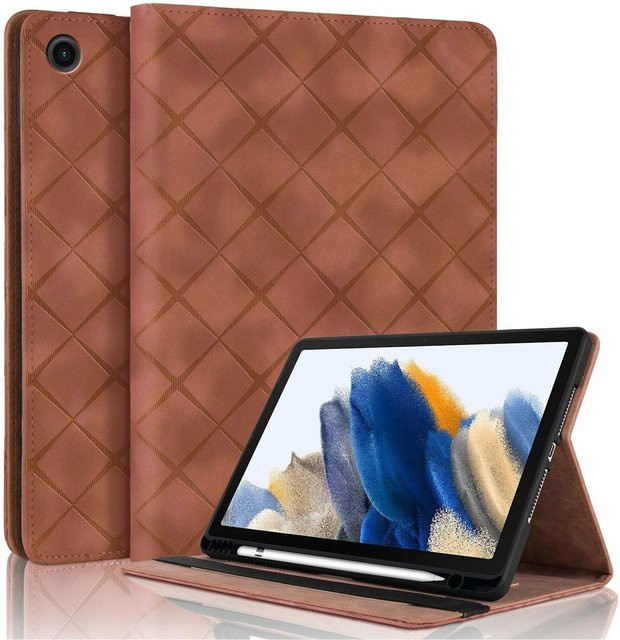 Samsung Galaxy Tab A9 Plus Kunstleder Hülle mit Rhombus Muster in Braun - Bild 1