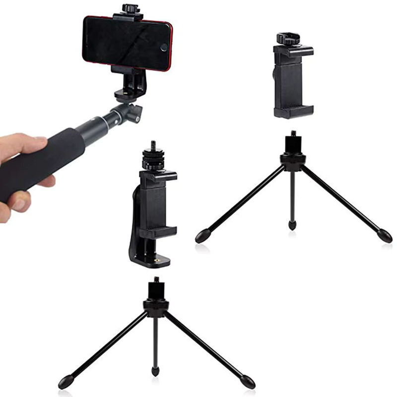 Universeller Smartphone-Handyhalterungsadapter in Schwarz mit 360 Grad Drehung und Standard-1/4-Zoll-Befestigungsschraube für Stative oder Ständer - Bild 2