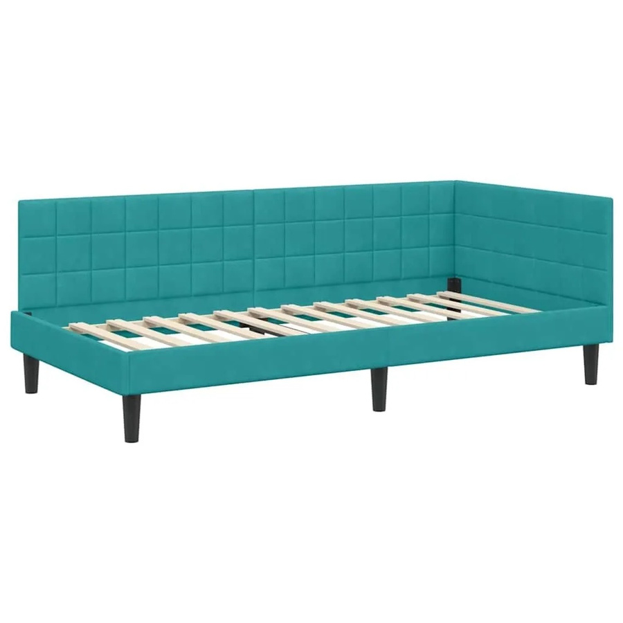vidaXL Eckbettgestell mit Kopfteil in Türkisch und Schwarz aus Stoff, B/T/H: 194 x 90 x 140 cm - Bild 2