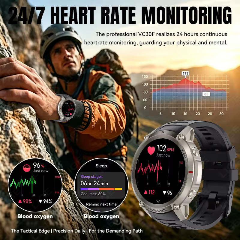 LIGE Taktische Outdoor GPS Smartwatch mit Offline-Karte, Kompass und Herzfrequenzmesser, 5ATM Wasserdicht, Bluetooth Telefonie, Farbe: Schwarz - Bild 3