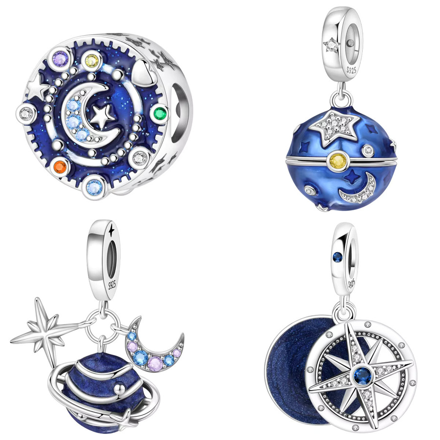 MISEFF Charm-Anhänger 925 Silber, blauer Planet, Stern, Mond, Damen - Bild 1
