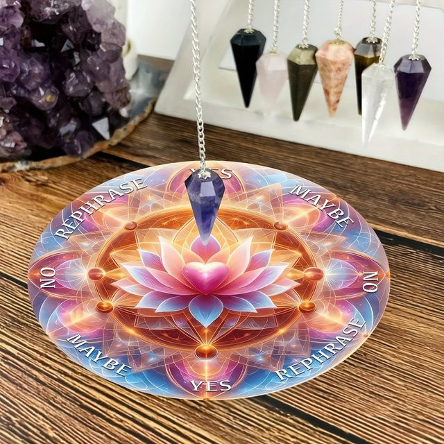 Lotus-Pendel-Wahrsagetafel mit Kristallkugel und Pendelschaukel für spirituelle Meditation, buntes Floral-Design im Boho-Stil - Bild 1