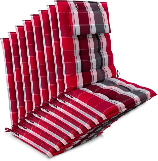 Beautissu 8er Set Sun-HL Hochlehner Auflage Rot-Gestreift, B/T/H: 120 x 50 x 8 cm - Bild 1