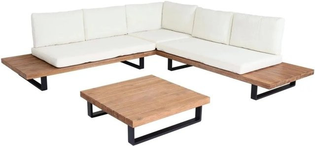 MCW Lounge-Set Garten-Garnitur H54 aus Akazie Holz und Alu in Hellbraun mit cremeweißen Polstern - Bild 2