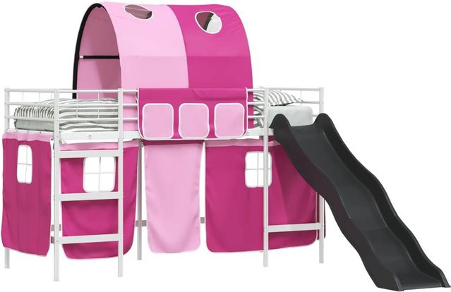 vidaXL Kinder-Etagenbett aus Metall in Weiß-Rosa, B/T/H: 90 x 190 x 160 cm - Bild 1
