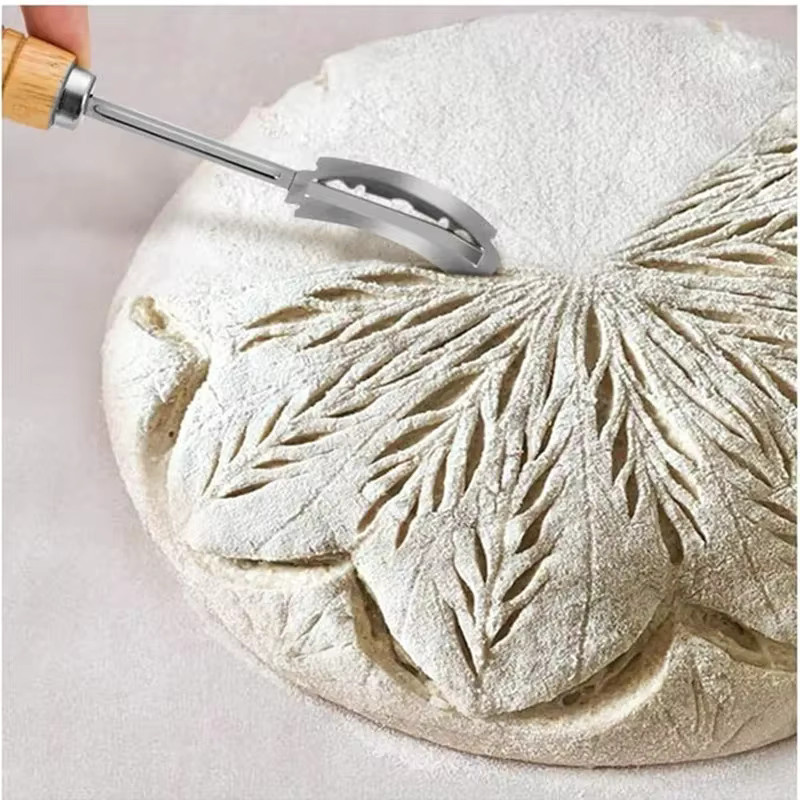 Brot-Lame mit 5 Klingen in Silber und Braun als Schneidewerkzeug für Teig und Sauerteigbrot - Bild 2