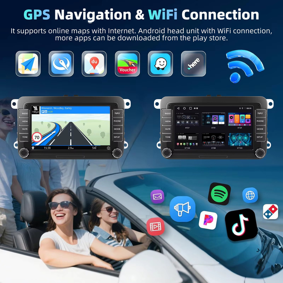 ESSGOO Android 15 Autoradio mit 7 Zoll Display, 4+64G Speicher, kabelloses CarPlay, Android Auto, GPS, WiFi, Bluetooth und AI Sprachsteuerung für Seat, Skoda, VW Golf 5 6, Passat, Polo, Touran, Tiguan, Rabbit, Sharan, Caddy, EOS, T5 in Schwarz - Bild 4