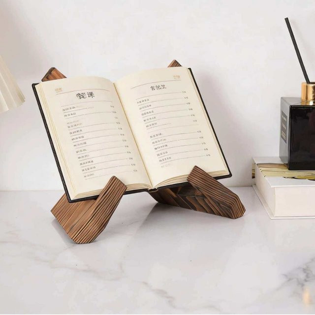 Multifunktionaler Rezepthalter aus Massivholz in Braun als Schreibtisch-Buchständer und Aufbewahrungsregal für Zuhause und Büro - Bild 1