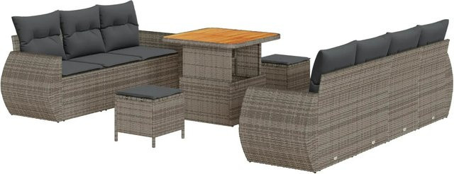 vidaXL Garten-Sofa-Set 10-teilig aus Poly Rattan und Akazienholz in Grau - Bild 1