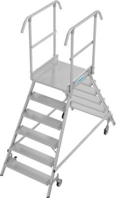 Fahrbare Podestleiter Krause Stabilo Professional aus Aluminium, beidseitig begehbar, 2x6 Stufen, Plattform B: 60 cm, T: 70 cm, Arbeitshöhe: 345 cm, Farbe: Silber - Bild 1