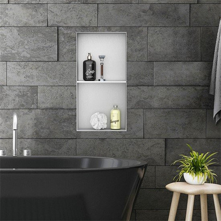 LuxeBath Duschnische aus Edelstahl mit 2 Ebenen in Silber, Unterputz Wandnische Duschablage, B/H: 60 x 30 cm