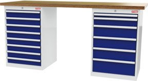 STIER Werkbank mit 2 Schrankgehäusen in Weiß und Blau, B/T/H: 200 x 60 x 106 cm - Bild 1