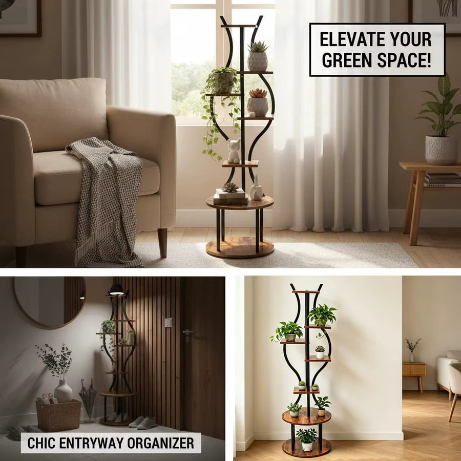 Studyset Pflanzenregal aus Metall in Braun, 7-stufiges modernes Blumenregal für Wohnzimmer, Schlafzimmer oder Balkon, Höhe: 145 cm - Bild 6