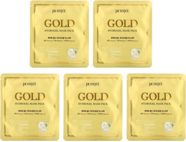Petitfee Gold Hydrogel Gesichtsmasken, 5 Stück, Kollagen, Hyaluronsäure - Bild 1
