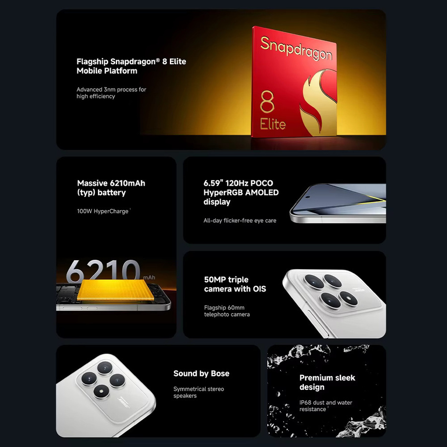 Xiaomi POCO F8 Pro 5G Smartphone mit Snapdragon 8 Elite Mobile Platform, 6,59 Zoll Display, 6210mAh Akku, 100W Schnellladung, 50MP Kamera, NFC und IP68 Schutz, Farbe: Blau - Bild 2