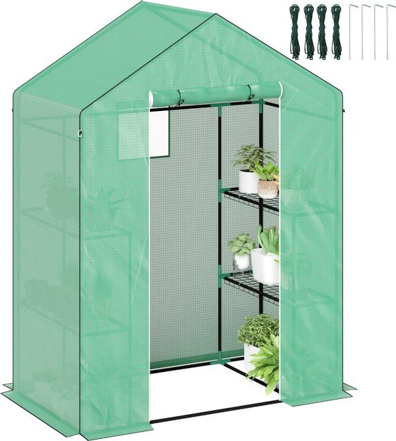 Outsunny Gewächshaus aus Stahl mit Rolltür und Polycarbonat-Platten in Weiß, B/T/H: 143 x 74 x 190 cm - Bild 1
