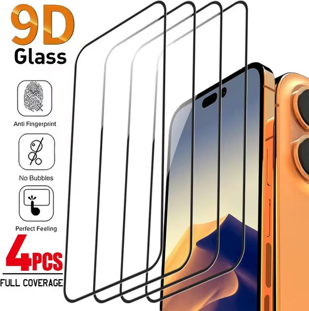 9D Vollflächiger Displayschutz aus gehärtetem Glas für Apple iPhone 17 17e 16 15 14 Pro Max 13 12 11 Pro X XR, transparent, 2-4 Stück - Bild 1