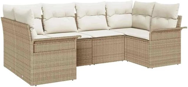 vidaXL Garten-Sofa-Set aus Poly Rattan in Beige mit Kissen, 6-teiliges L-Shape Lounge-Set - Bild 1