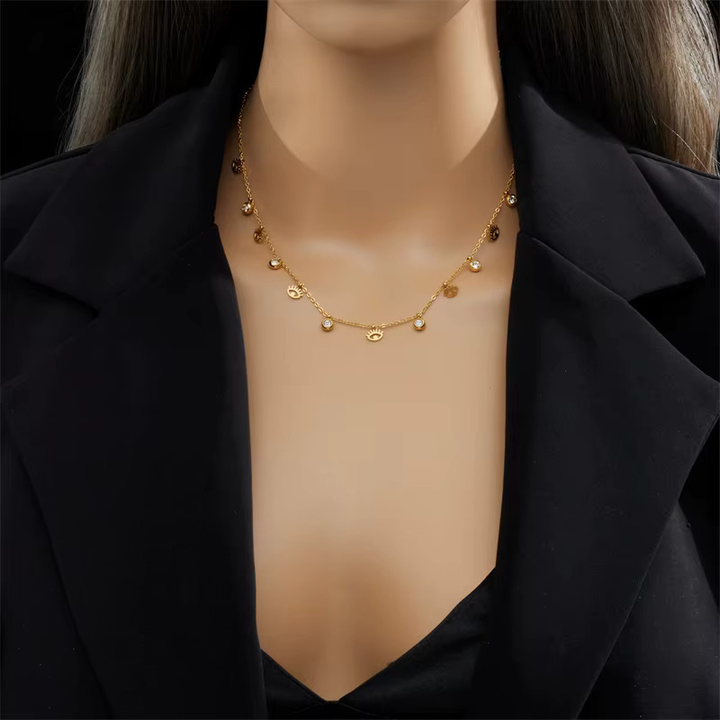 DIEYURO Halskette mit Auge Kristall Anhänger, Edelstahl, Gold, Damen - Bild 3