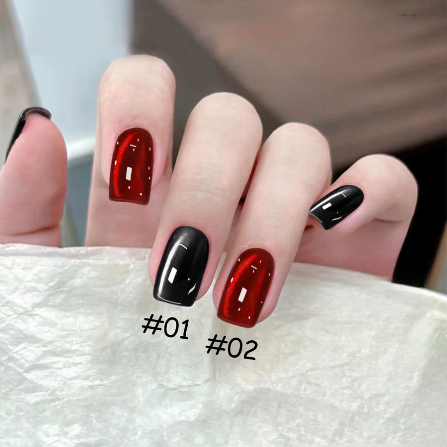 PSK Cat Eye Gel Nagellack, Schwarz Rot, Glänzend - Bild 1