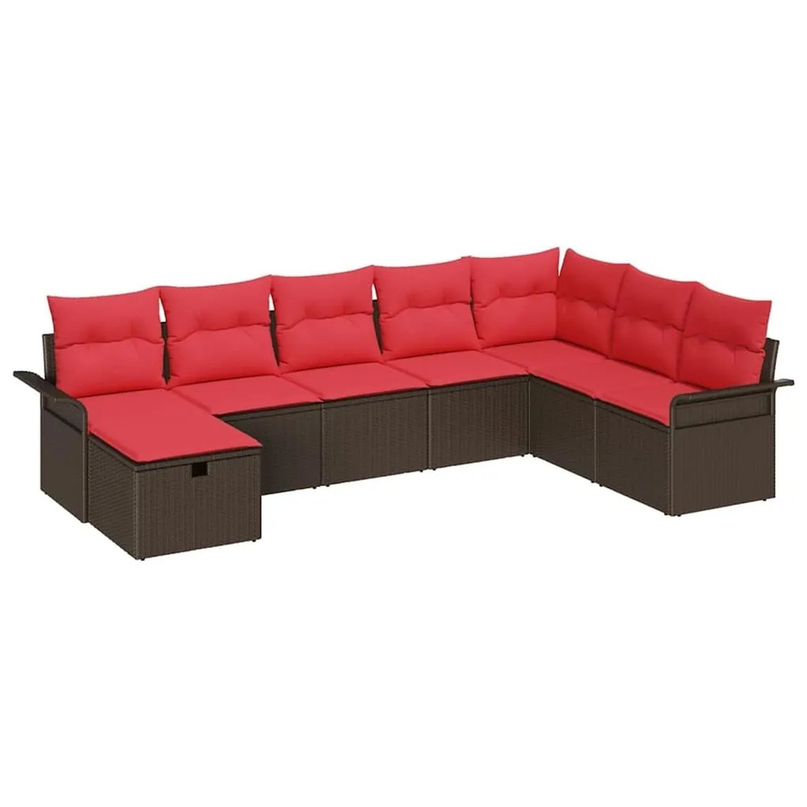 vidaXL Gartensofa-Set aus Poly-Rattan in Braun und Rot mit 8 Kissen und Stauraum-Funktion - Bild 2