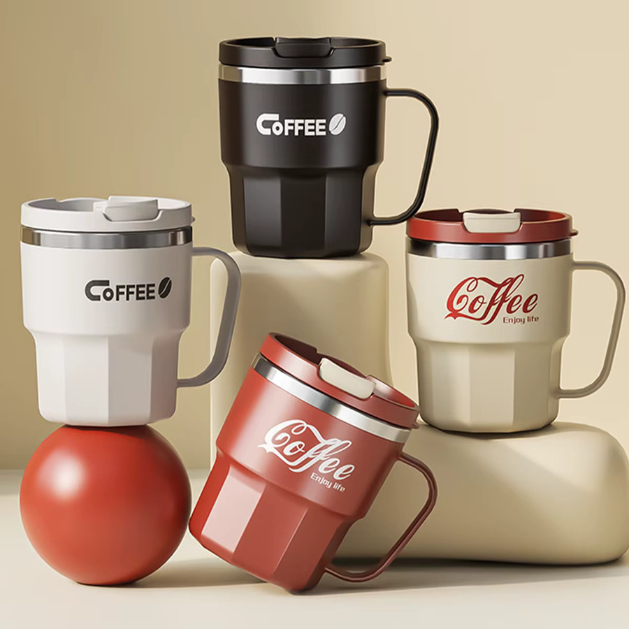 WORTHBUY Kaffeetasse aus doppelwandigem 304 Edelstahl mit Deckel und Griff, isolierter Teebecher und Milchbecher - Bild 2