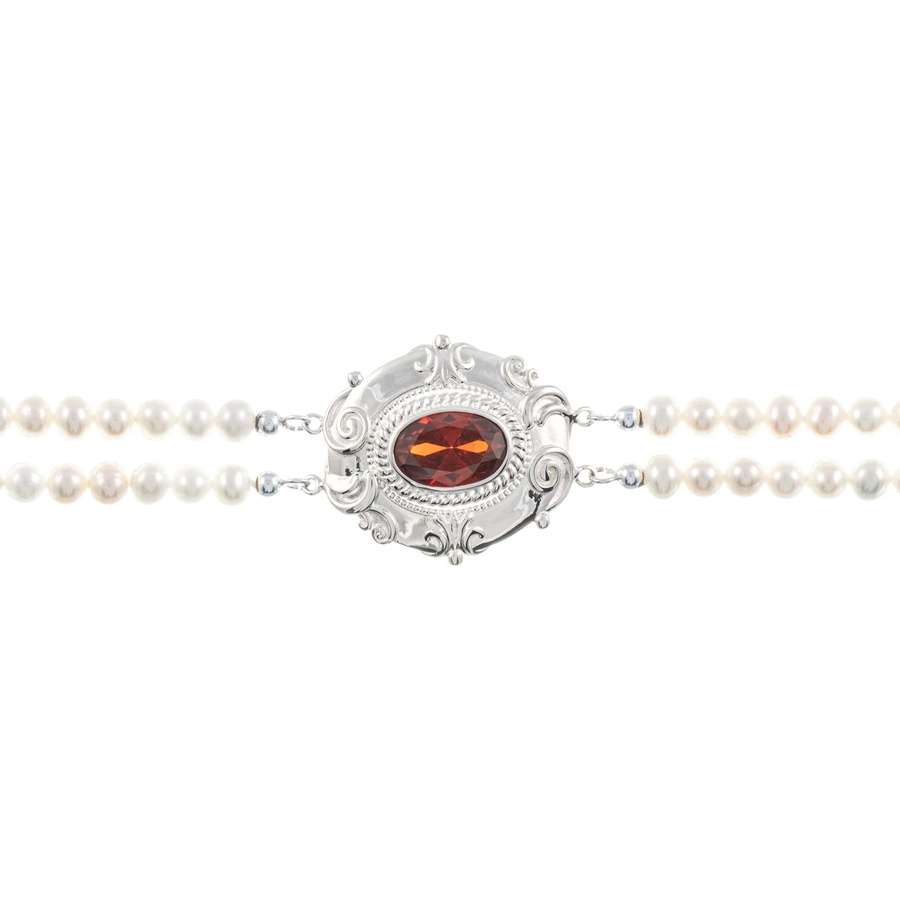 Collier Choker 925 Silber, Zirkonia rot, Perle, Damen - Bild 1