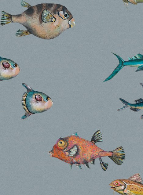 Coordonne Tapete Peces Santamans mit Fischmotiv in Hellblau - Bild 1