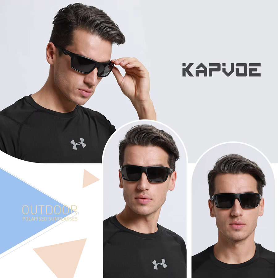 Kapvoe Sonnenbrille, Sportsonnenbrille, Vollrand, Kunststoff, Schwarz, Herren - Bild 3