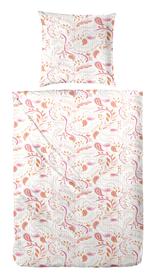 Primera Soft-Seersucker Bettwäsche aus Baumwolle mit Paisley-Muster in Pink und Weiß, B/H: 135 x 200 cm, inklusive Kissenbezug 80 x 80 cm - Bild 1
