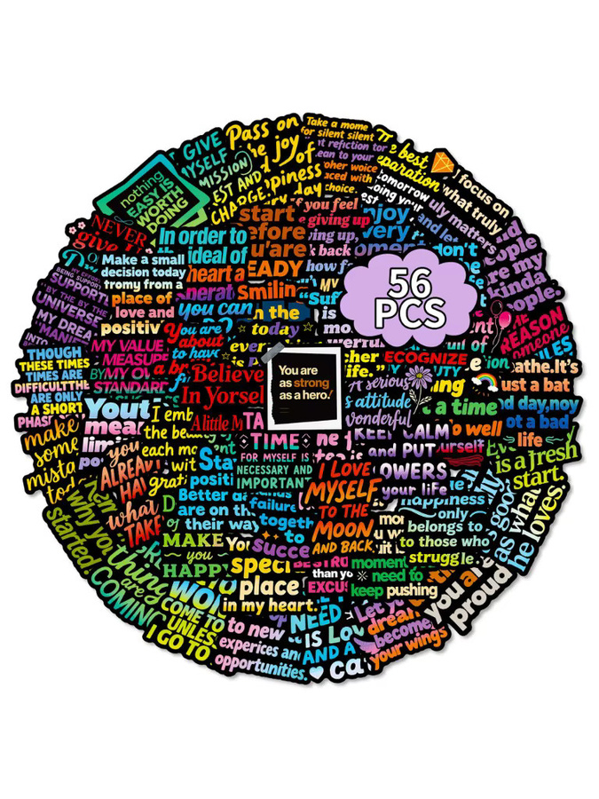 56-teiliges Set inspirierende Text-Graffiti-Aufkleber in Dunkelgrau von BulingBulingStickers Store - Bild 5
