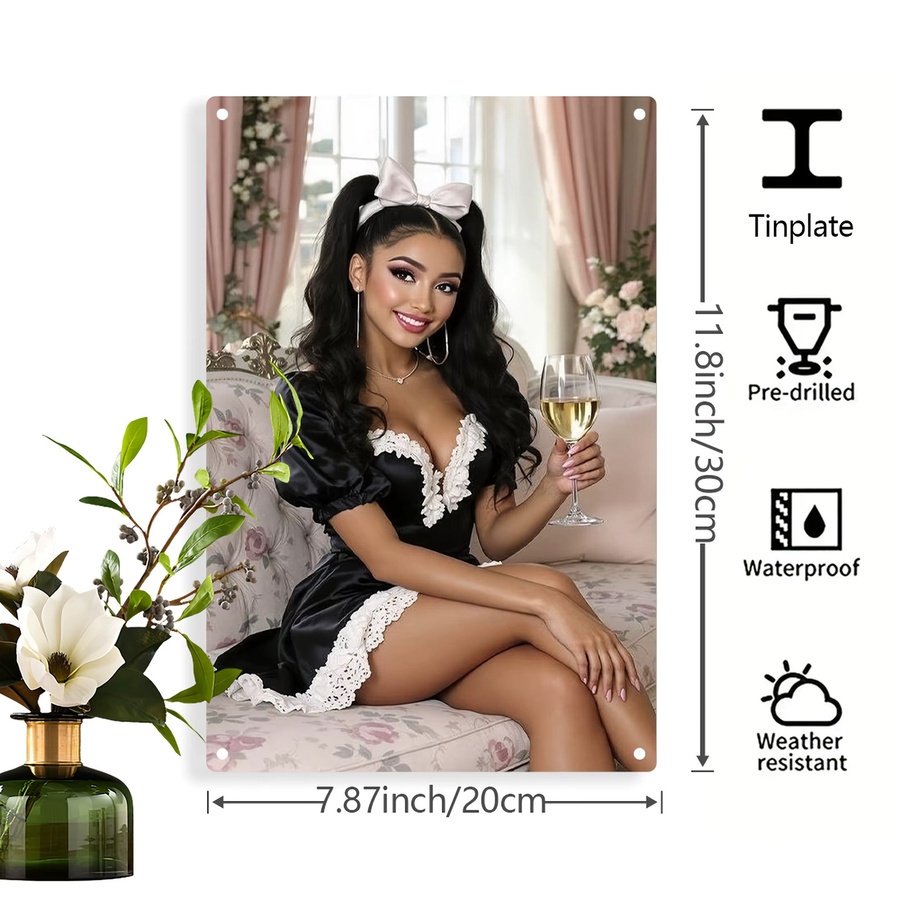 CIFBUY Vino Metall-Wandkunst für Frauen, elegantes Damen-Wein-Blechschild in Weiss und Mehrfarbig, B: 20 cm, H: 30 cm - Bild 3