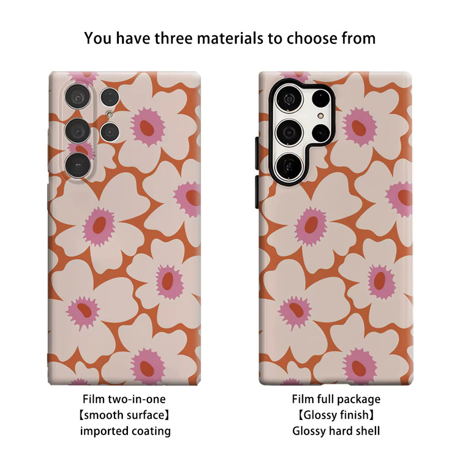 Stoßfeste Handyhülle mit Retro Blumenmuster in Orange für Samsung Galaxy S25 Ultra, S24 und S23 Ultra Plus, robuste Doppelschicht Rückabdeckung - Bild 2