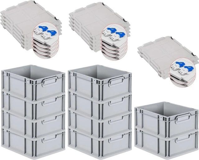 PROREGAL SuperSparSet 10x Eurobox NextGen Grip mit Scharnierdeckel und blauen Schiebeschnappverschlüssen, Grau, H x B x T: 17 x 30 x 40 cm, 16 Liter - Bild 1