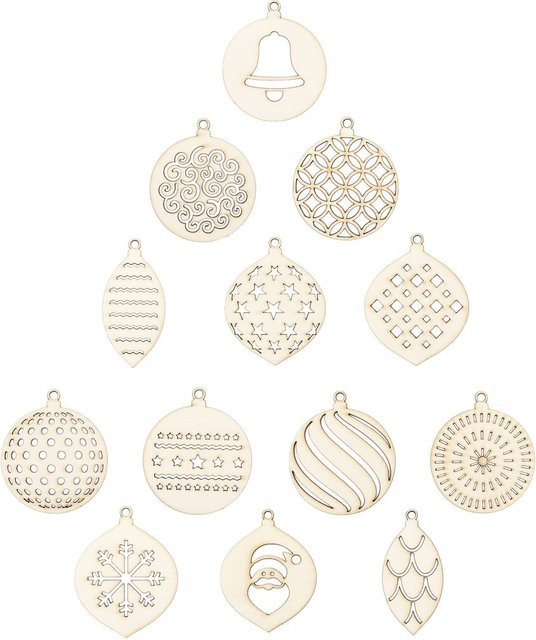 Möbius Creativ Holz-Weihnachtsanhänger Baumschmuck in Braun und Beige mit geometrischem Sternen-Design und abstraktem Lettering, rund, Durchmesser: 6,0 cm - Bild 1