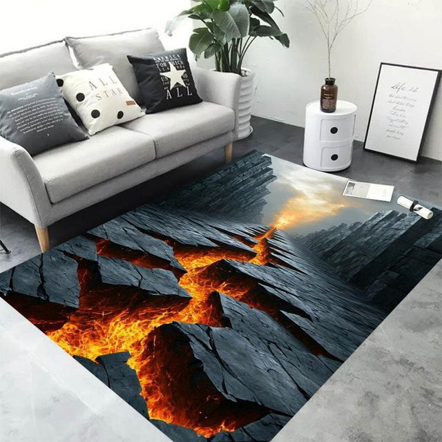 Miniso 3D Vulkan Lava Magma Teppich in Multicolour, rutschfest und modern, B/T: 120 x 80 cm - Bild 1