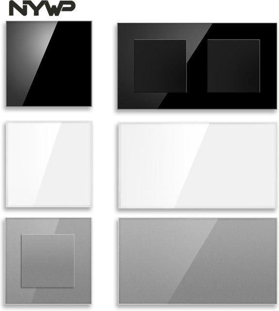 NYWP Abdeckplatte aus gehärtetem Glas mit Montage-Eisenplatte für Schalter und Steckdosen, Farbe: Weiß, Breite: 8,6 cm x Höhe: 8,6 cm - Bild 1