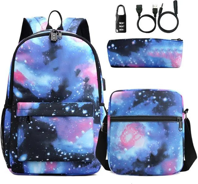 3-teiliges Schulrucksack-Set für Schüler aus Oxford-Stoff in Multicolour mit Schultasche und Federmäppchen - Bild 1