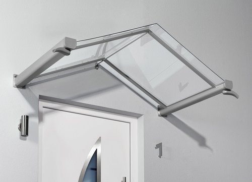 GUTTA Giebelvordach GV/T aus Polycarbonat in Edelstahlfarben und Transparent, Breite: 200 cm, Höhe: 90 cm - Bild 1